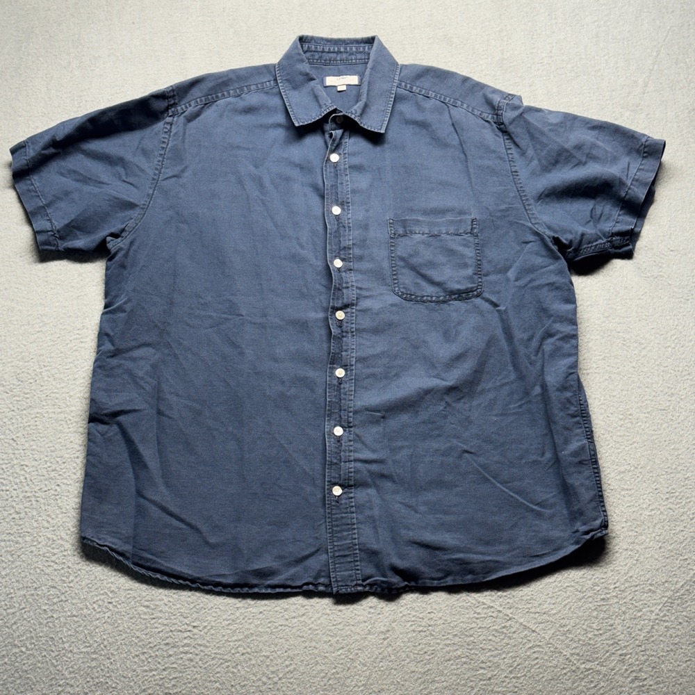 Old Navy Mens XL Blue Linen Cotton Blend Short Sleeve Button Down Shirt Pocket